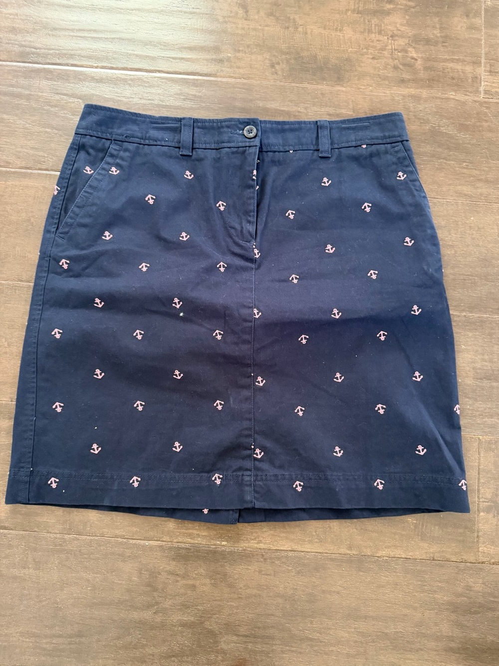 L.L. Bean Navy Mini Skirt with Pink Anchor Embroidery